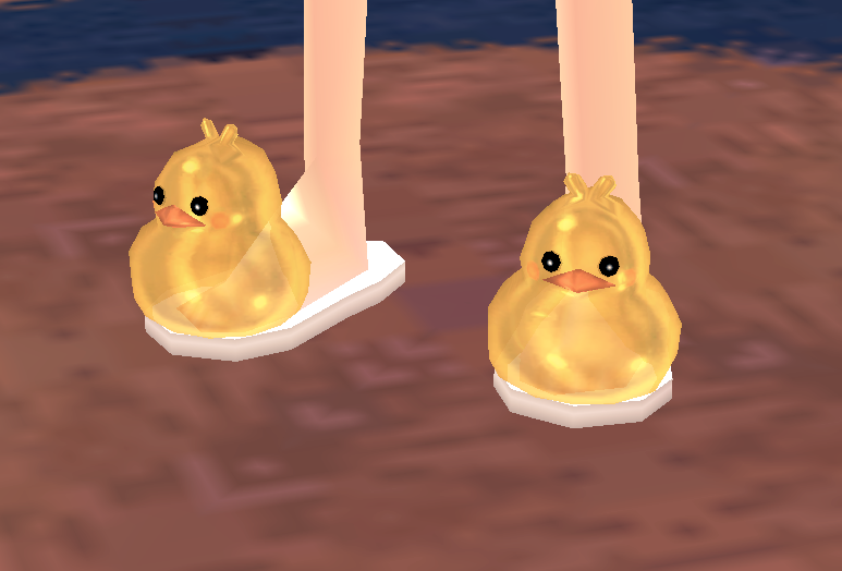 Equipped Hot Spring Duck Slippers viewed from an angle