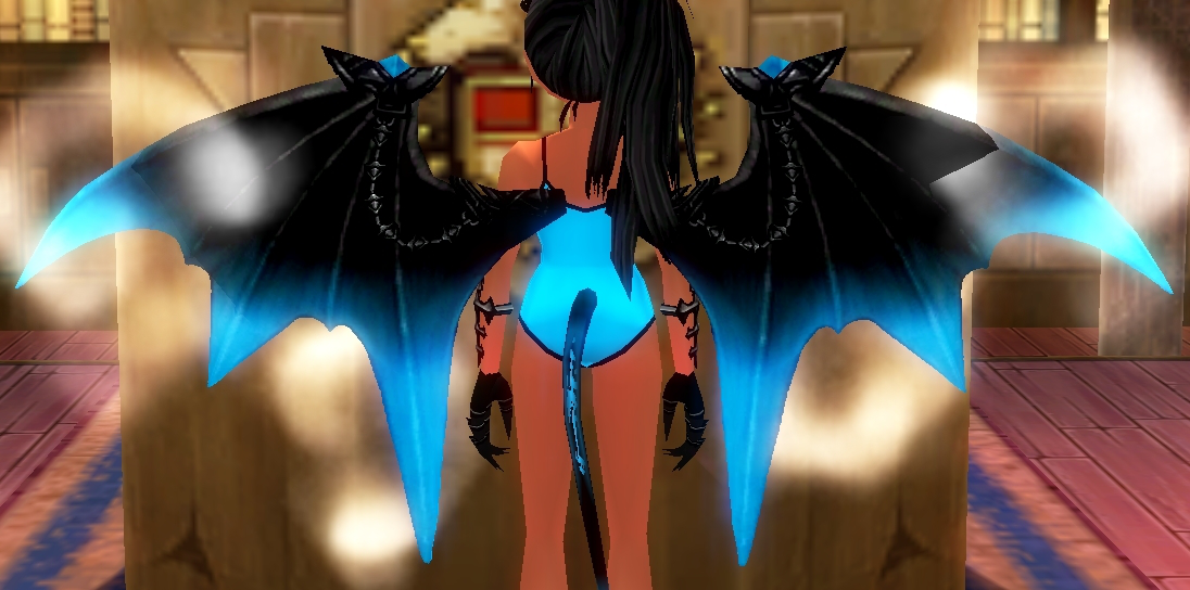 Equipped Black Eiren Wings viewed from the back