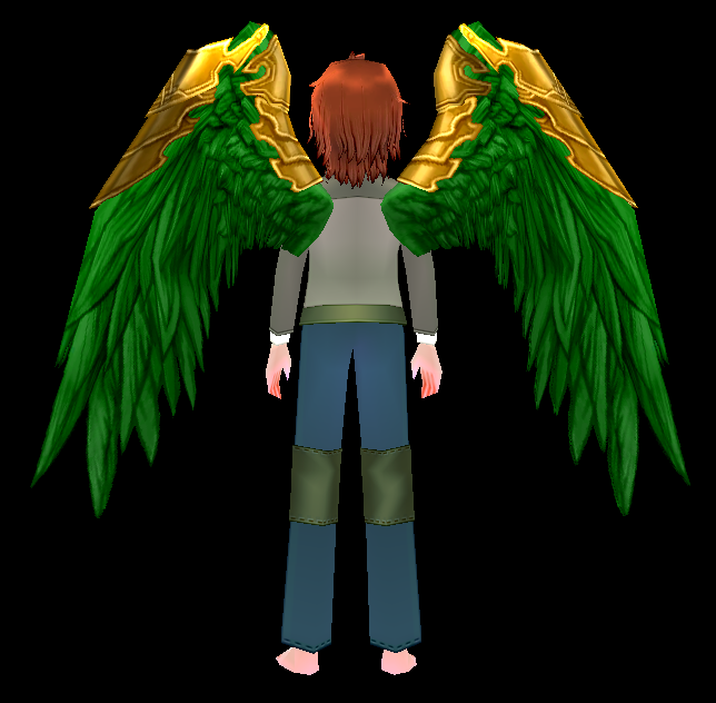 Equipped Green Battle Pegasus Wings viewed from the back
