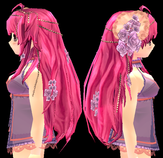 Equipped Rose Blossom Starlet Wig viewed from the side