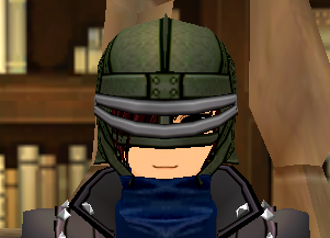 Equipped Tara Infantry Helmet (Giant F) viewed from the front with the visor down