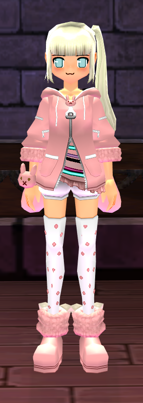 Equipped Female Bunny Parka Set viewed from the front with the hood down