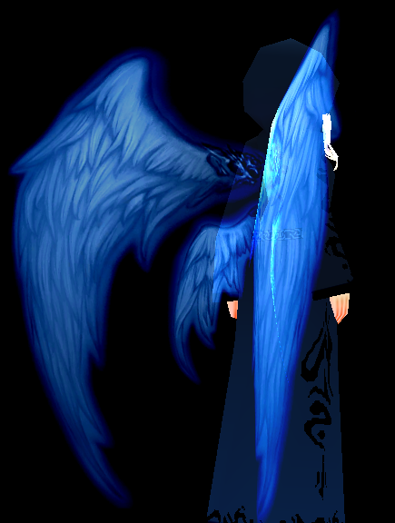 Equipped Azure Flame Wings viewed from an angle