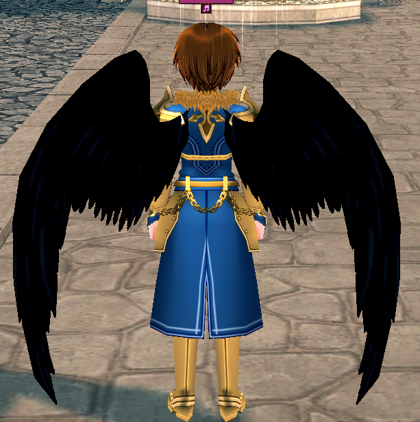 Equipped Black Sacred Feather Wings viewed from the back