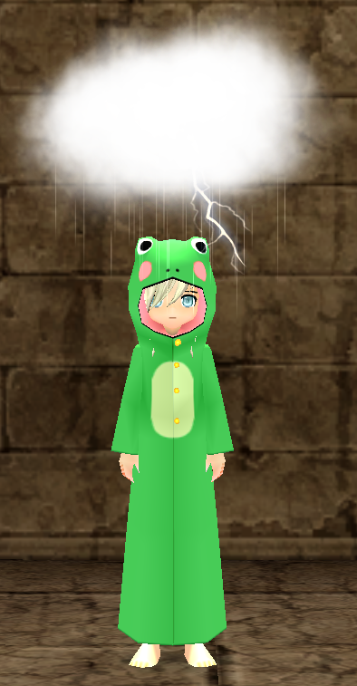 Equipped Male Frog Robe viewed from the front with the hood up