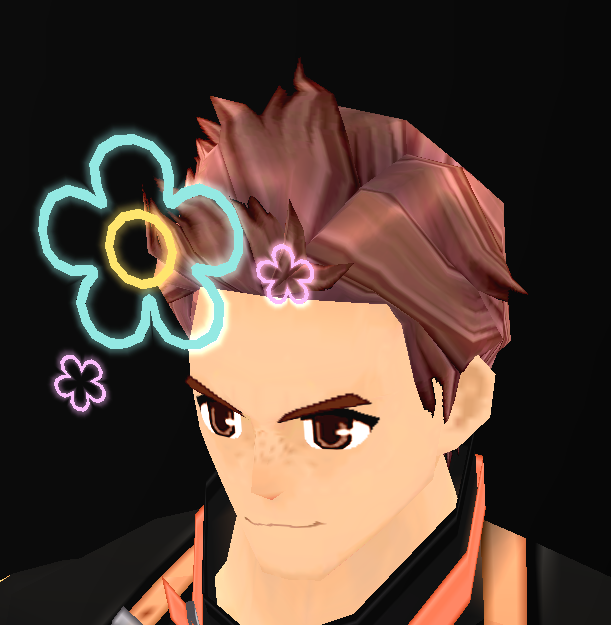 Equipped Lucent Neon Flower Holo-effect (Face Accessory Slot Exclusive) viewed from an angle