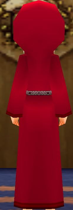 Equipped Female Muffler Robe viewed from the back with the hood up