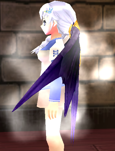Equipped Purple Eiren Wings viewed from the side