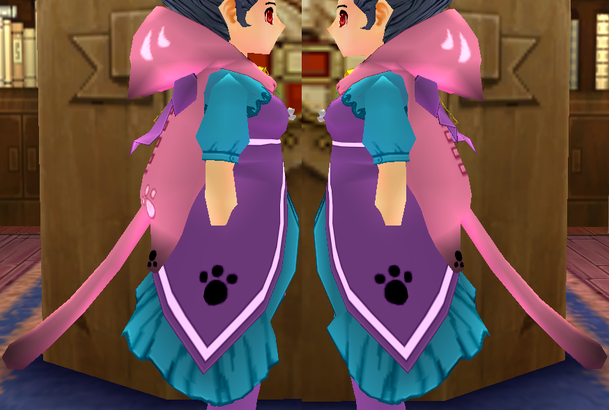 Equipped Cat Cape Outfit (F) viewed from the side with the hood down