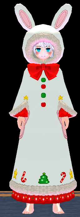 Equipped Mysterious Snowman Robe viewed from the front with the hood up
