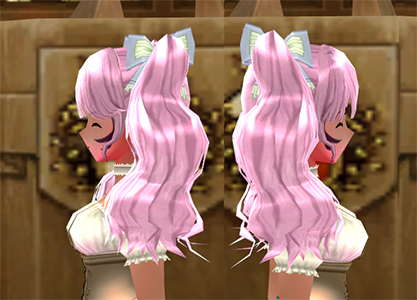 Equipped Raspberry Twin Tail Ribbon Wig (F) viewed from the side