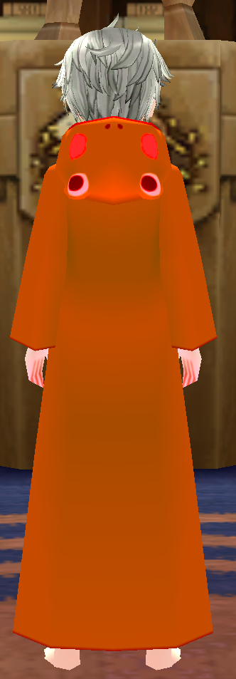 Equipped Male Frog Robe (Orange) viewed from the back with the hood down
