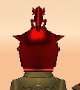 Equipped Dragon Crest (Red) viewed from the back with the visor down