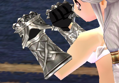 Equipped Avelin's Gauntlets viewed from an angle