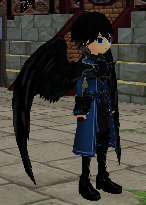 Equipped Black Holy Feather Wings viewed from an angle
