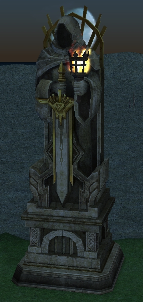 How Homestead Avalon Entrance Left Statue appears at night