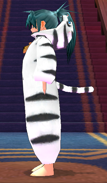 Equipped White Tiger Robe (Expiring) viewed from the side with the hood down