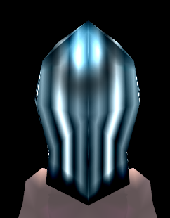 Equipped Fluted Full Helm viewed from the back with the visor down