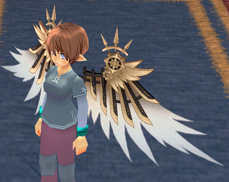 Equipped Bronze Cog Blade Wings viewed from an angle