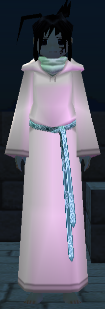 Equipped Female Glowing Muffler Robe viewed from the front with the hood down