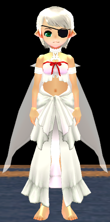 Equipped Asuna ALO Outfit (White Dress, White Wings, Red Trim) viewed from the front