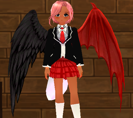 Equipped Red Daemon Wings viewed from the front