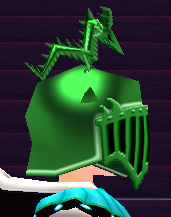 Equipped Dragon Crest (Green) viewed from the side with the visor down