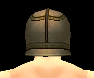 Equipped Tara Infantry Helmet (Giant M) viewed from the back with the visor down