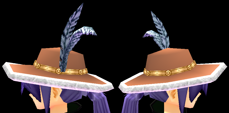 Equipped Romantic Feather Hat viewed from the side