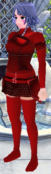 Equipped Female Valencia's Cross Line Plate Armor (Giant) (Red) viewed from an angle