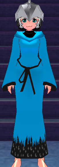 Equipped Halloween Witch Robe viewed from the front with the hood down