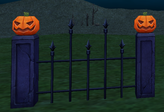 How Homestead Halloween Pumpkin Fence appears at night