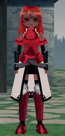Equipped Tioz Armor (F) (Red and White) viewed from the front