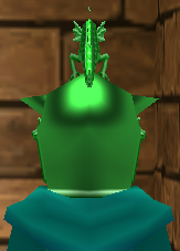 Equipped Dragon Crest (Green) viewed from the back with the visor down