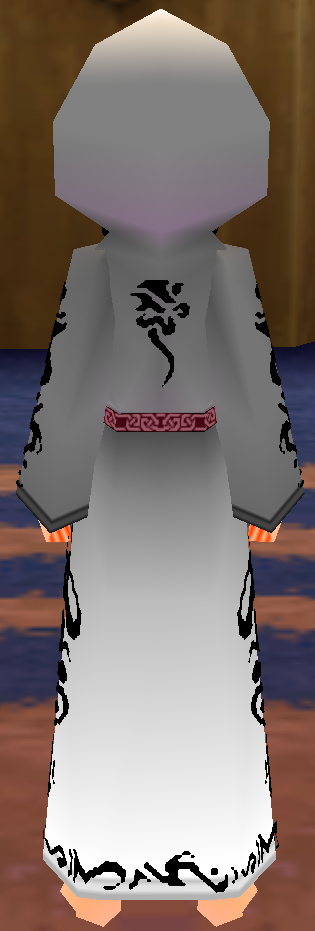 Equipped Female Anti-Fomor Robe (Dyeable) viewed from the back with the hood up