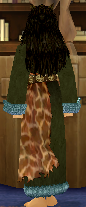 Equipped Female Giant Wolf Robe viewed from the back with the hood up