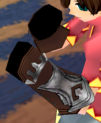 Equipped Altam's Gauntlets viewed from an angle