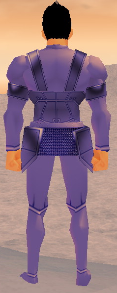 Equipped Male Valencia's Cross Line Plate Armor (Giant, Purple) viewed from the back