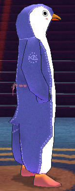 Equipped Giant Penguin Robe viewed from the side with the hood up