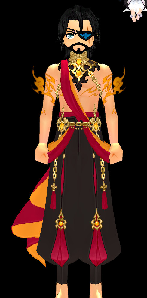 Equipped Naraka Inferno Attire (M) viewed from the front