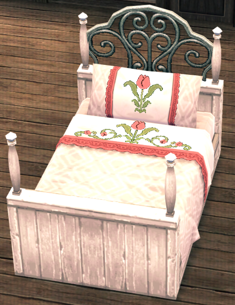 Homestead Housing White Flower-Embroidered Bed in Homestead Housing.png