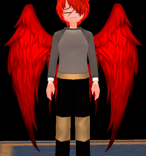 Equipped Crimson Flame Wings viewed from the front
