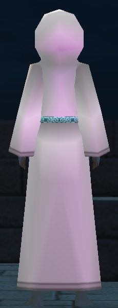 Equipped Female Glowing Muffler Robe viewed from the back with the hood up