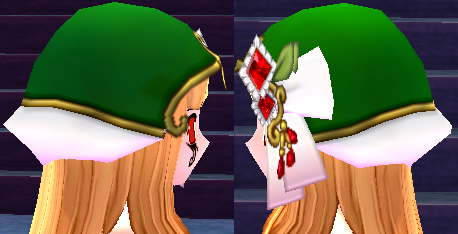 Equipped Ruby Adorned Alchemist Beret (F) viewed from the side