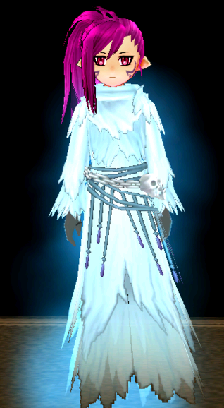 Equipped Female Ghostly Robe viewed from the front with the hood down