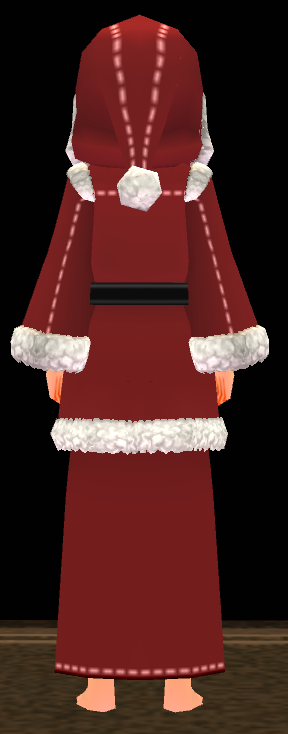 Equipped Santa Suit (M) viewed from the back with the hood up