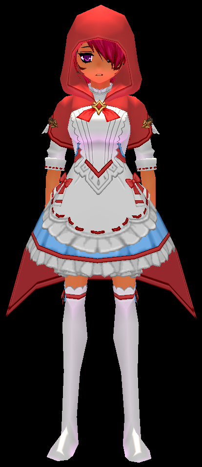Equipped Candy Pop Riding Hood Outfit (F) (Default) viewed from the front with the hood up