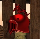 Equipped Dragon Crest (Red) viewed from the side with the visor down