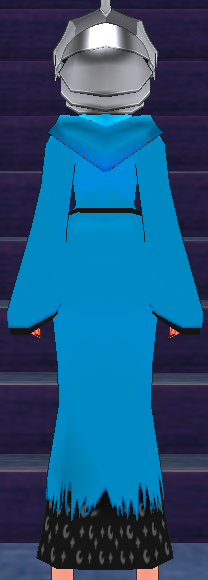 Equipped Halloween Witch Robe viewed from the back with the hood down