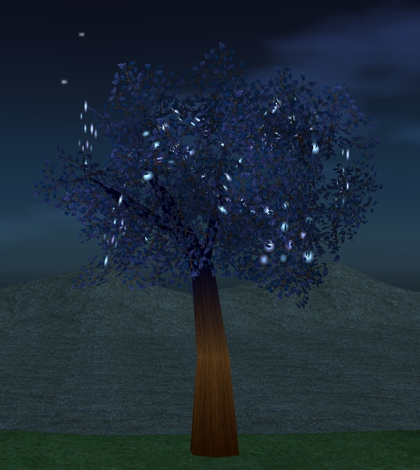 How Homestead Blue Dunbarton Magic School Tree appears at night